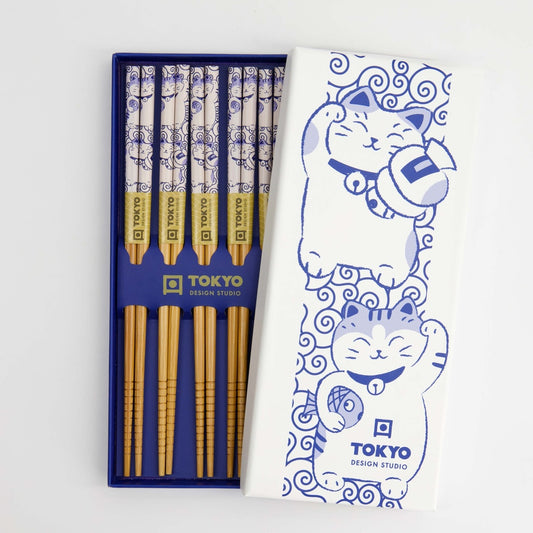 Chopstick Giftset/5 Neko Cat Blue
