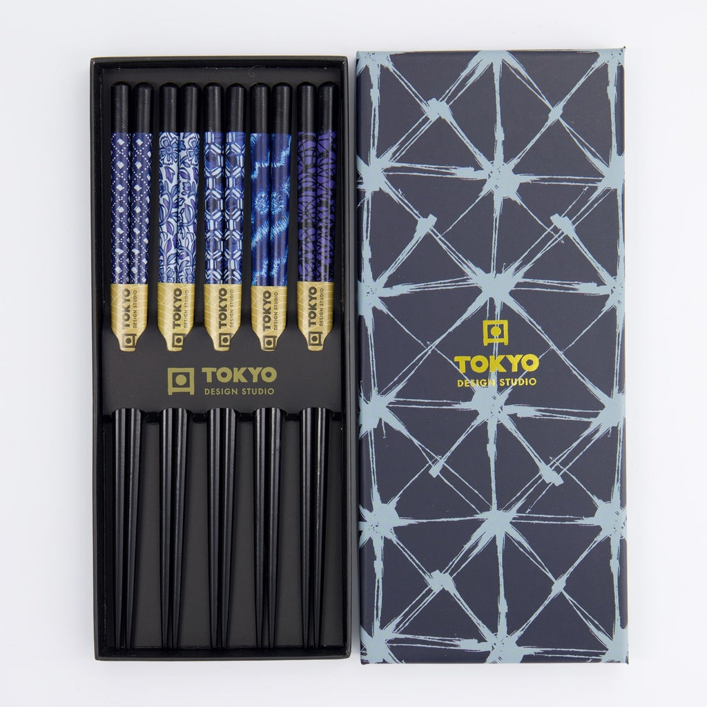 Chopstick Giftset/5 Blue Mixed Designs