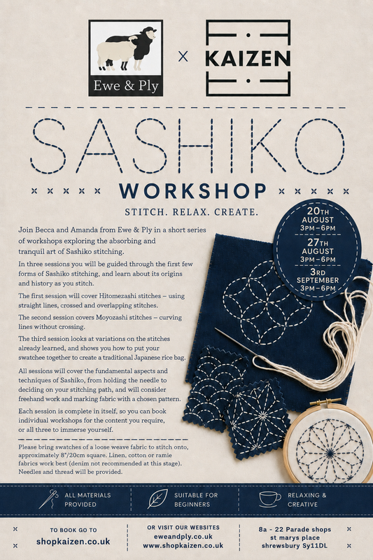 Ewe & Ply Sashiko Workshop Thursday 20th August 3:00pm – 6:00pm