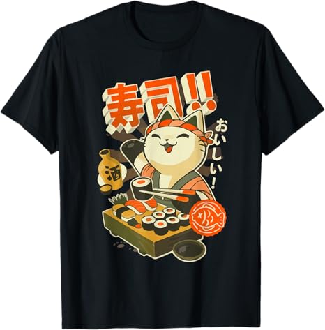 Ramen clothing graphic Cat Sushi Kawaii Anime Tee Japanese T-Shirt