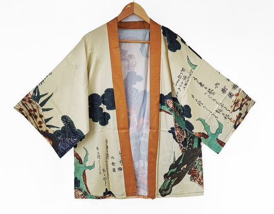 Kimono jacket Robe, Yashima Gakutei inspired "Goddess Benten and Dragon Surimono"