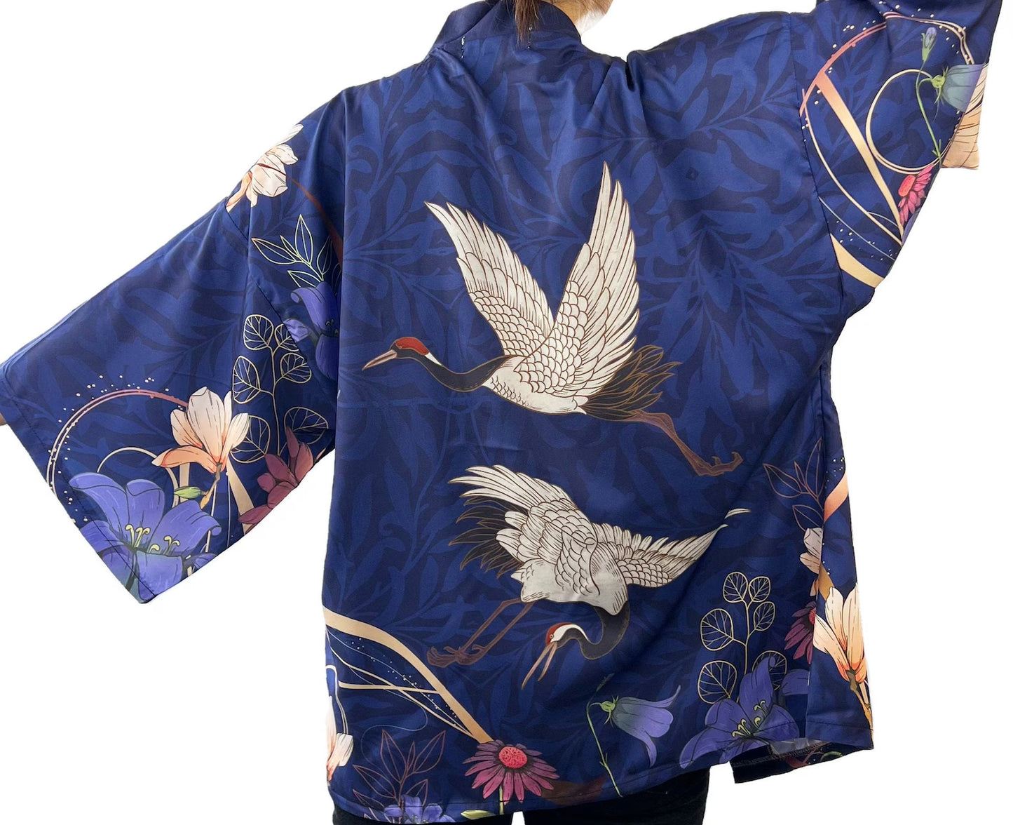 Haori kimono, Blue, Japanese crane