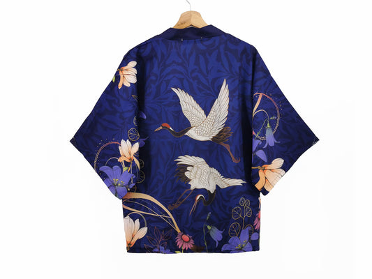 Haori kimono, Blue, Japanese crane