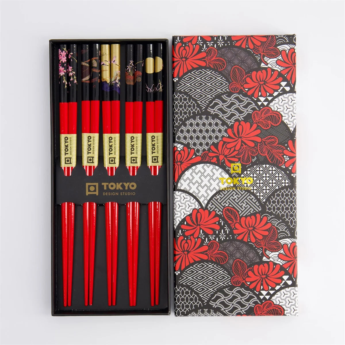 Red & Black Floral Chopstick Giftset