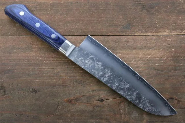 Seisuke AUS10 Nashiji Santoku Japanese Knife 170mm with Blue Pakka wood Handle