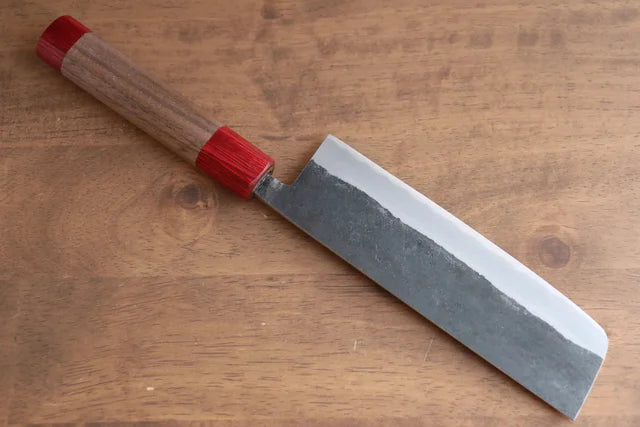 Seisuke Kurumi Blue Steel Kurouchi Usuba (Nakiri) - 165mm - Walnut and Double Red Pakka Wood Handle